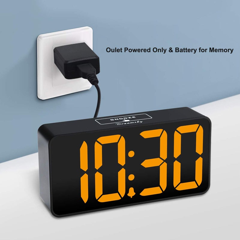 DreamSky Small Digital Alarm Clock for Bedroom, Large Big Numbers Display with Brightness Dimmer, Electric Bedside Desk Clock with USB Charging Port, Adjustable Alarm Volume, USB-C Adapter Powered - Image 2